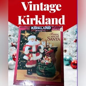Kirkland Signature Fabric Mache Santa by the Fireplace Vintage